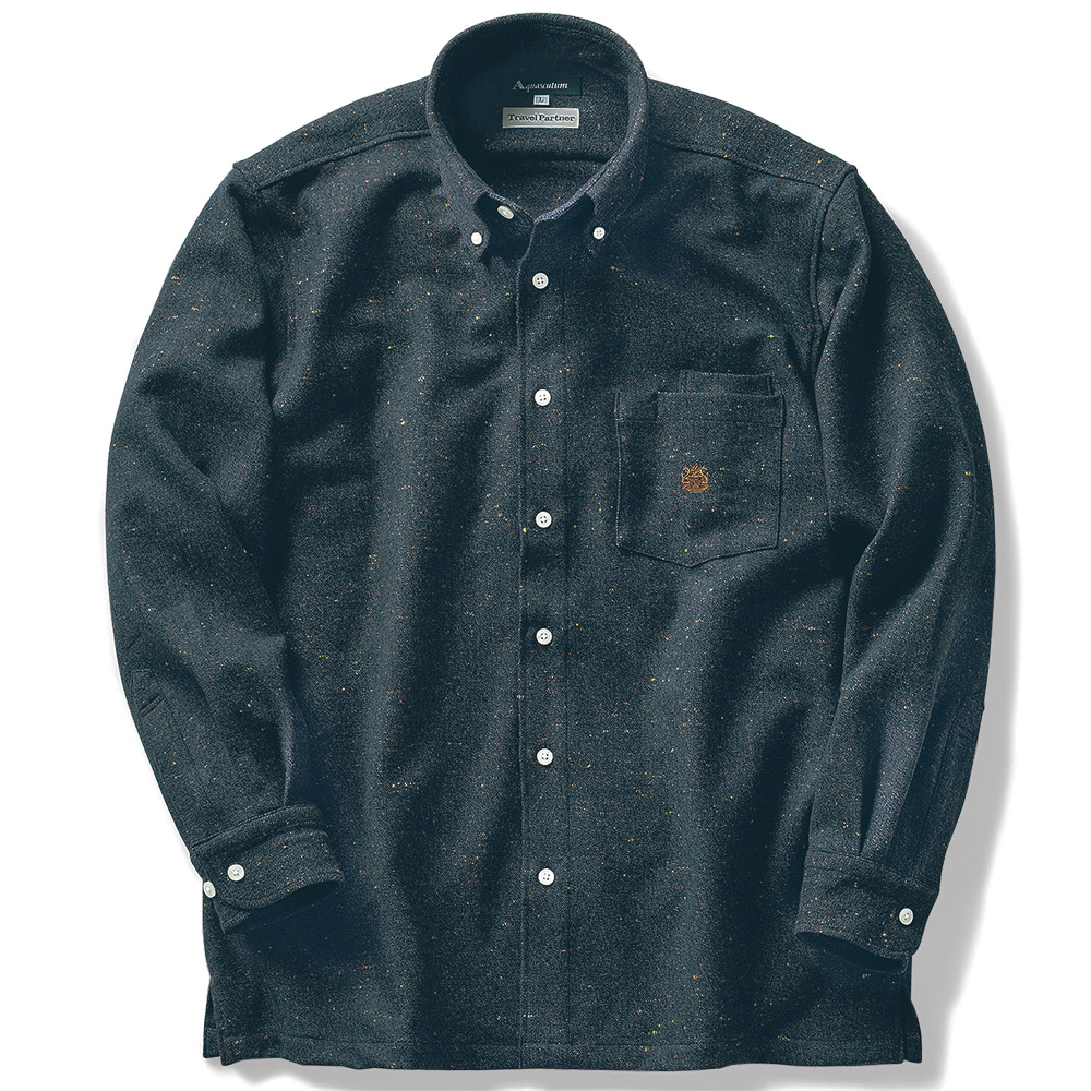 洗えるウール混ネップツイードB.D.シャツ