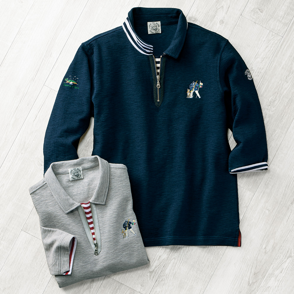 サーフニット七分袖ポロシャツ／アーカイブモチーフ