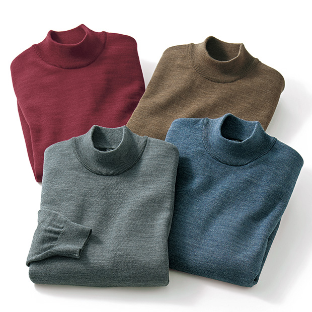 洗えるわた染めウール･ハイネックセーター