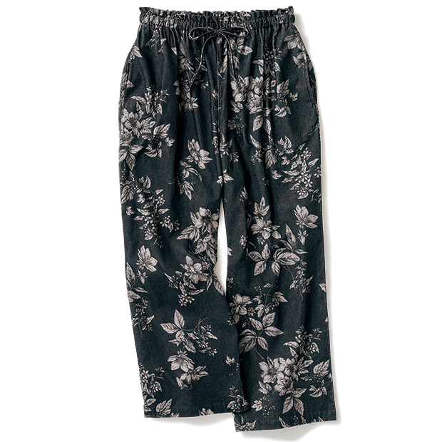 コットンコーデュロイフラワープリントパンツ