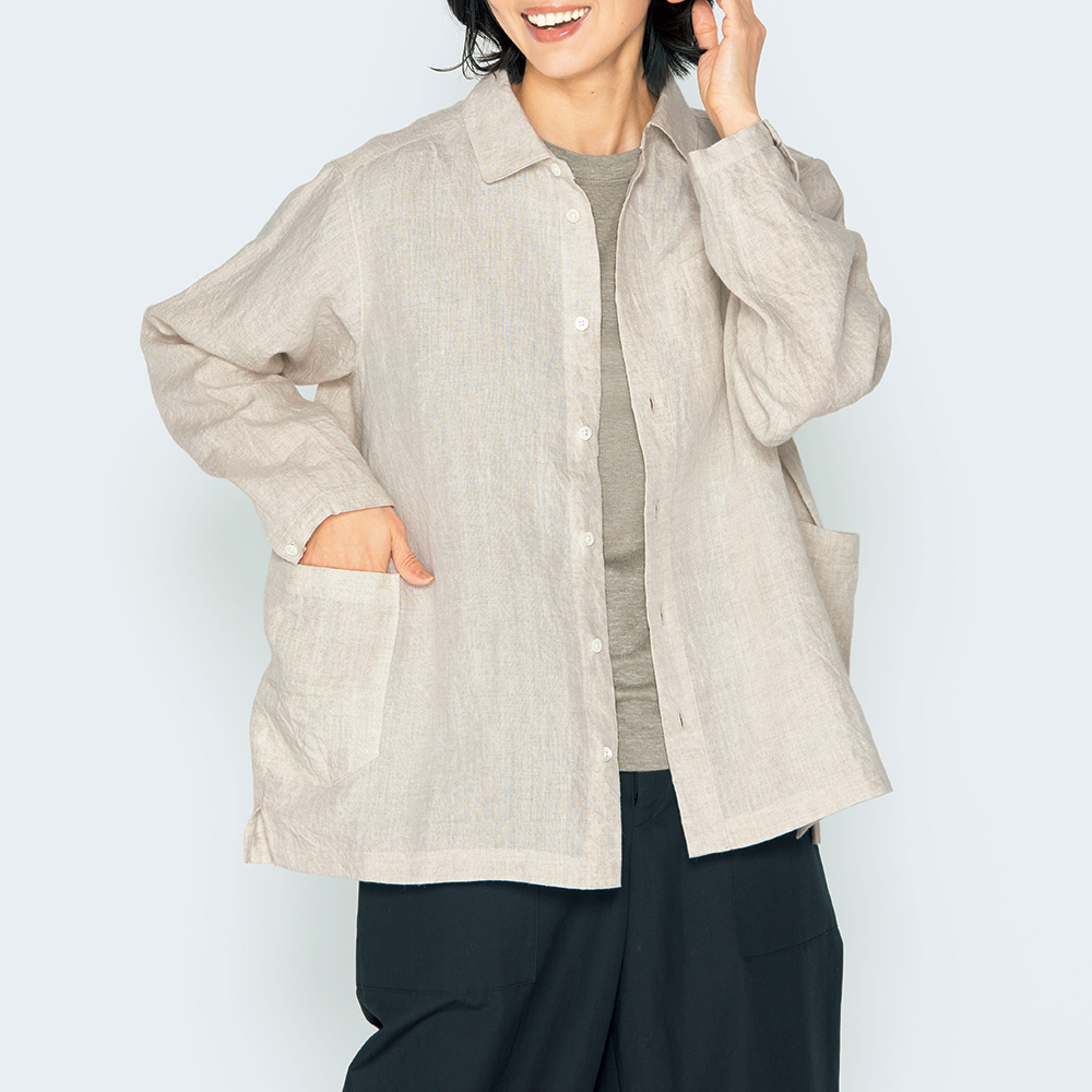 リネンのシャツジャケット