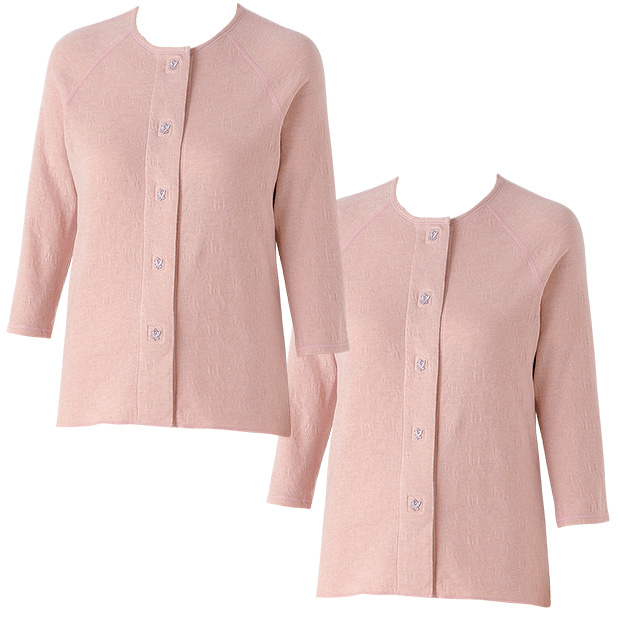 肌側起毛ふんわりあったか前開きトップス八分袖（2枚組