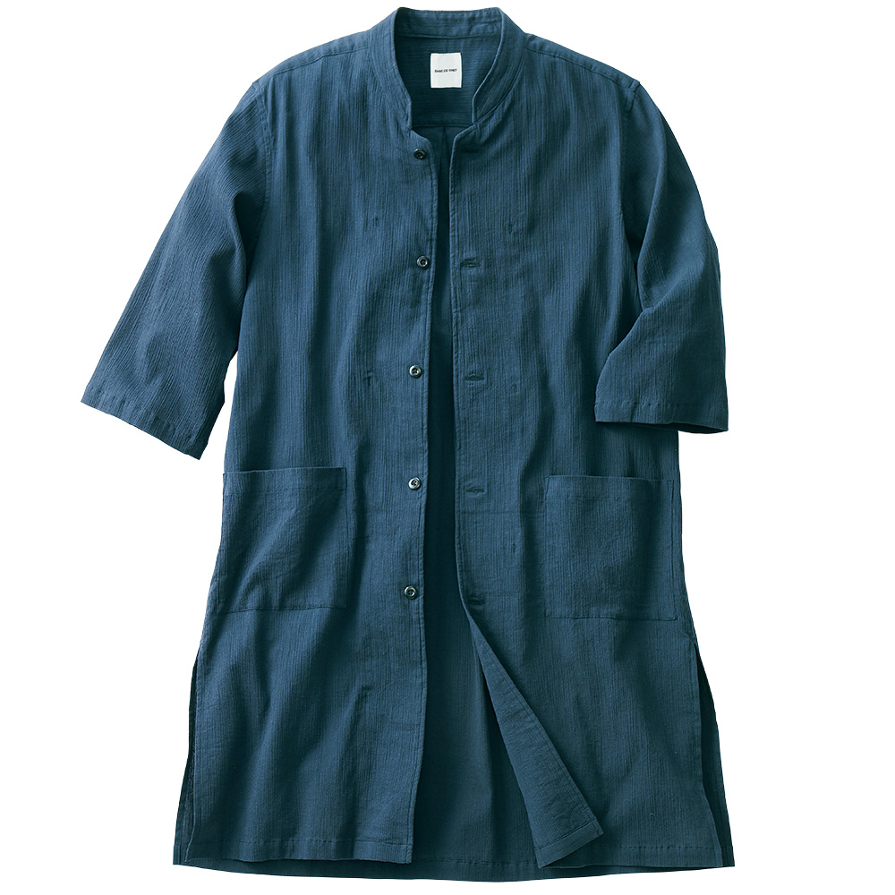 高島ちぢみロングシャツコート／七分袖