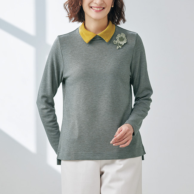 インターアクション襟付き配色プルオーバー