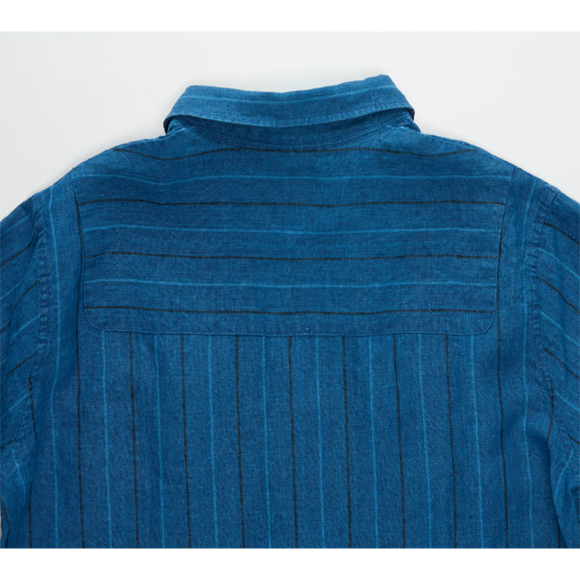 インディゴリネンストライプシャツ