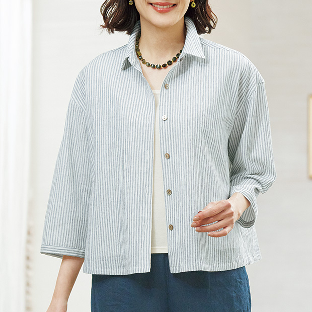 綿麻混UVカットブラウス