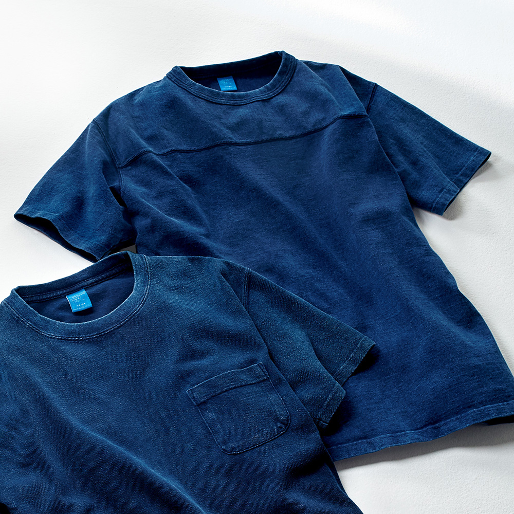 手染めインディゴ･フットボールTシャツ