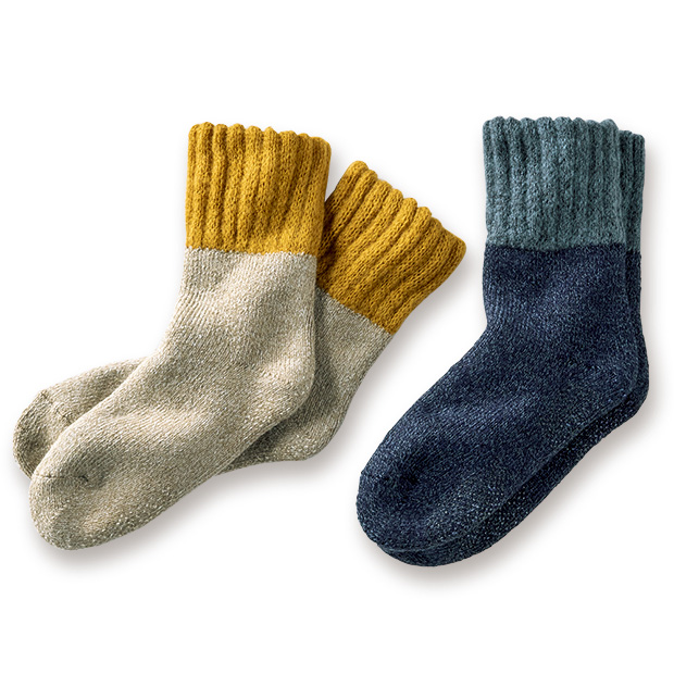 内側シルク混･暖かルームソックス／2色セット
