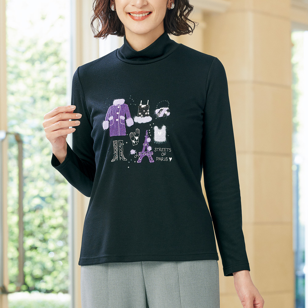 刺しゅう入りハイネックプルオーバー