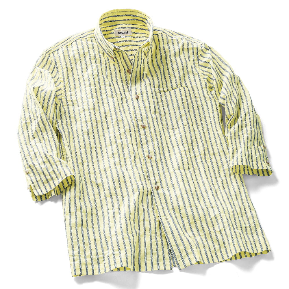 シャーリングストライプ七分袖B.D.シャツ