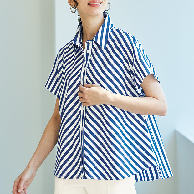 バイアスストライプシャツ