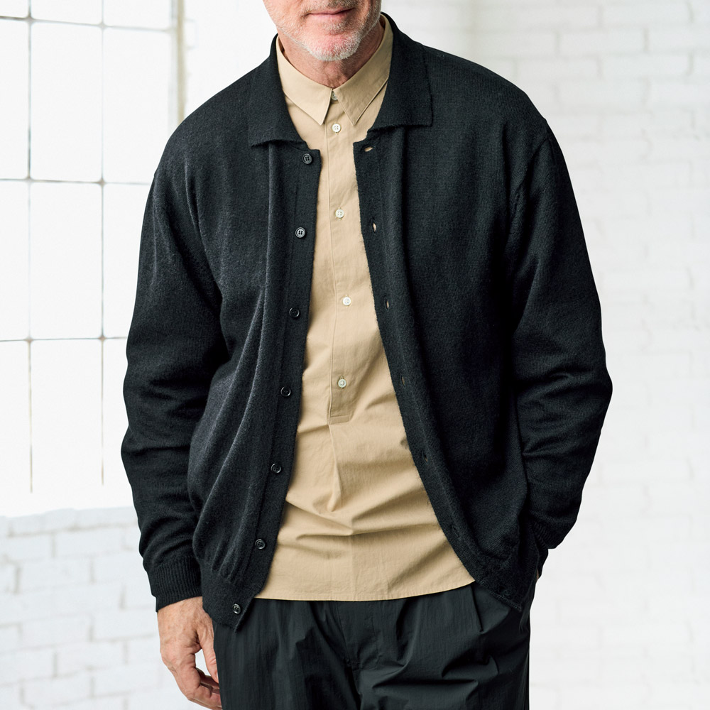 ウールモヘヤ混ポロ襟カーディガン