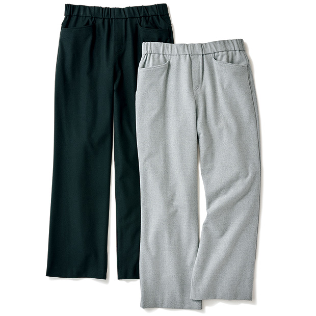 ウエスト総ゴム微起毛セミワイドパンツ