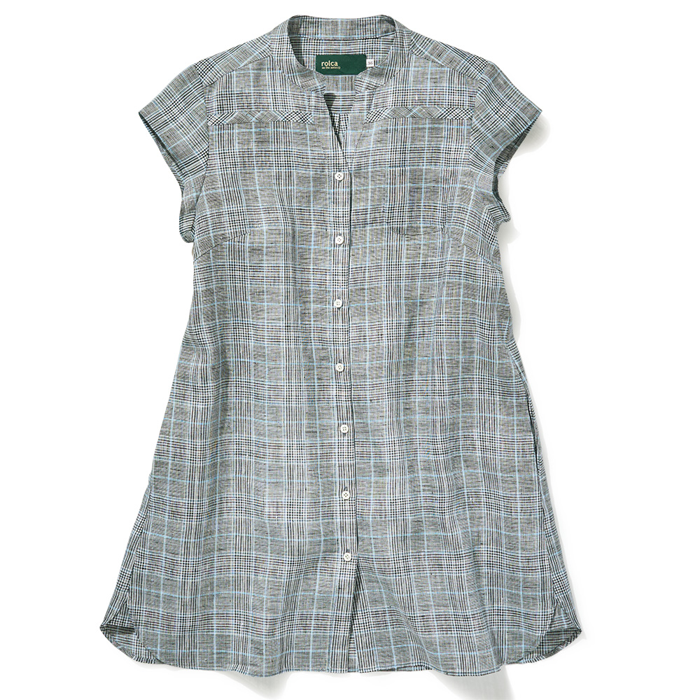 リネングレンチェックロングシャツ