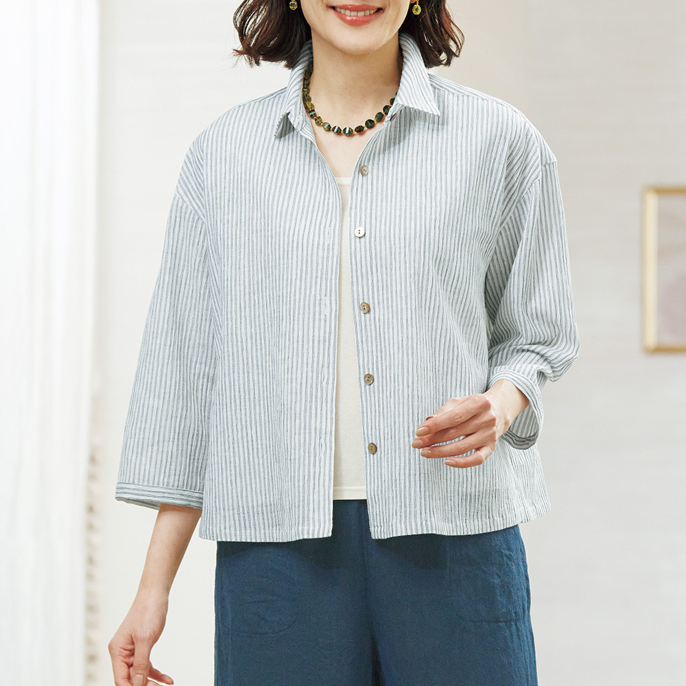 綿麻混UVカットブラウス