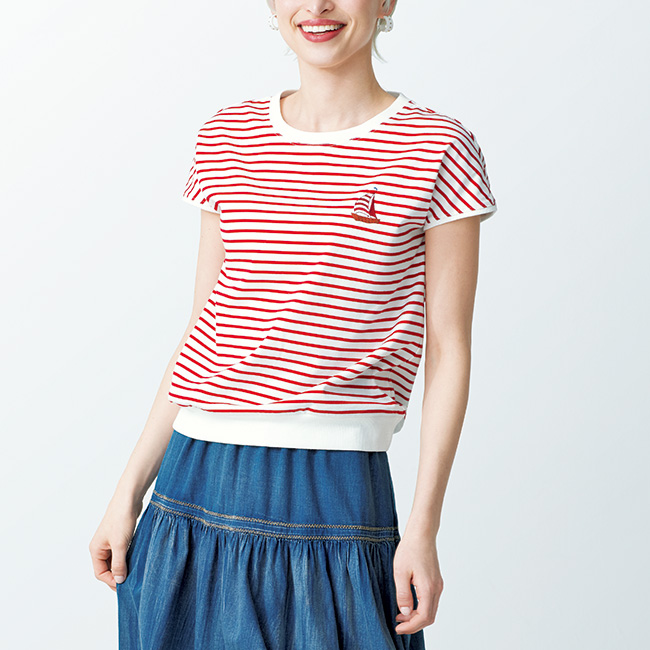 刺しゅう使いボーダープルオーバー