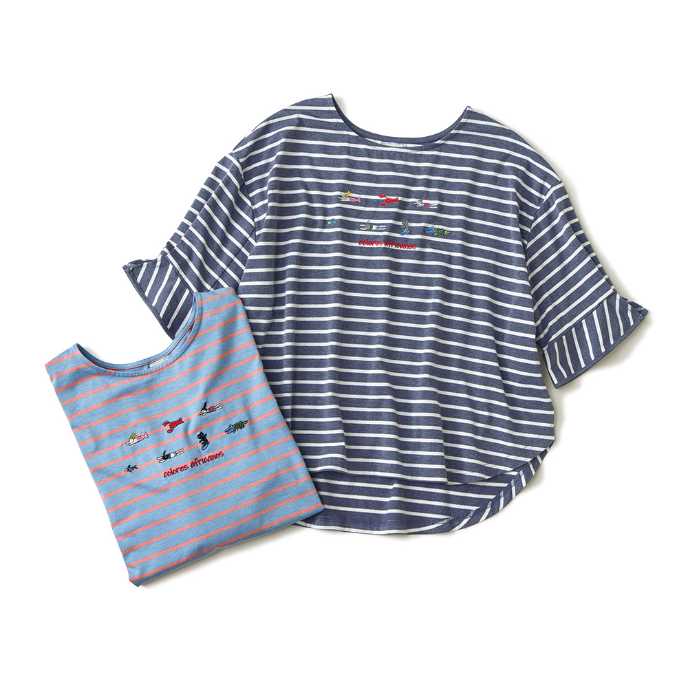 刺しゅう入りボーダープルオーバー
