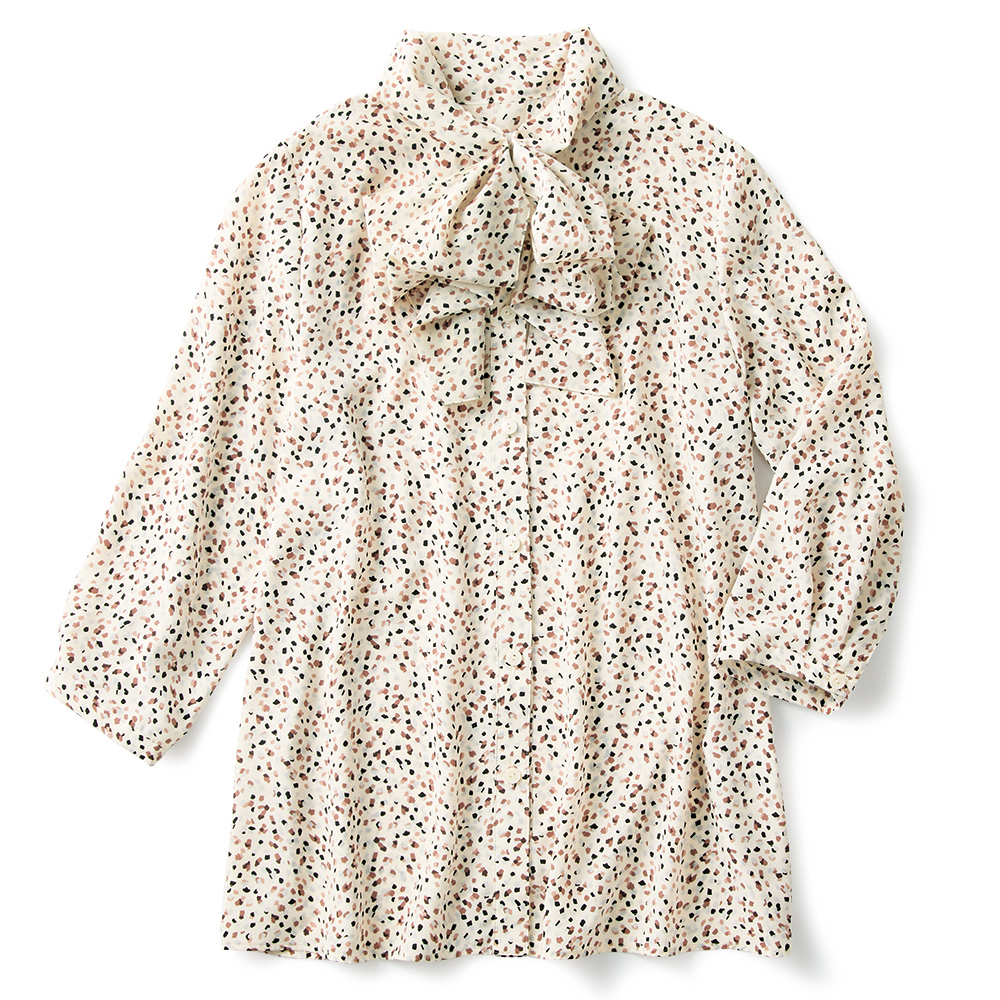 ボウタイ風プリントブラウス