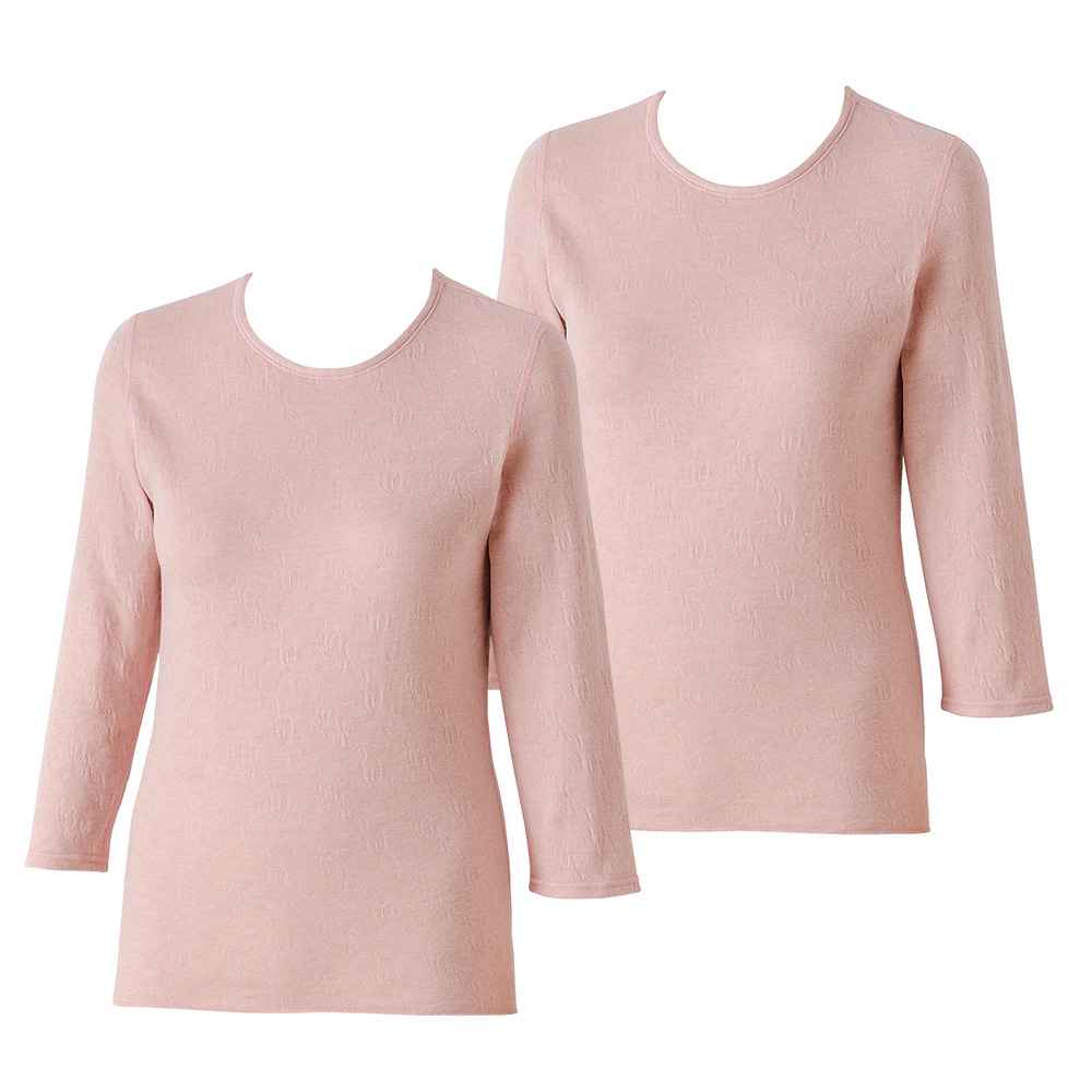 肌側起毛ふんわりあったかトップス八分袖（2枚組）