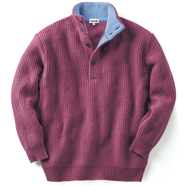 クーマラム畦編みハイネックボタンフロントセーター