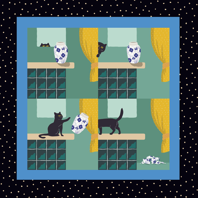 リング付きシルクスカーフ／子猫のお気に入り