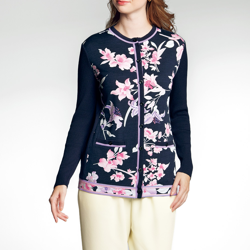 ウールシルクプリントジャージーカーディガン