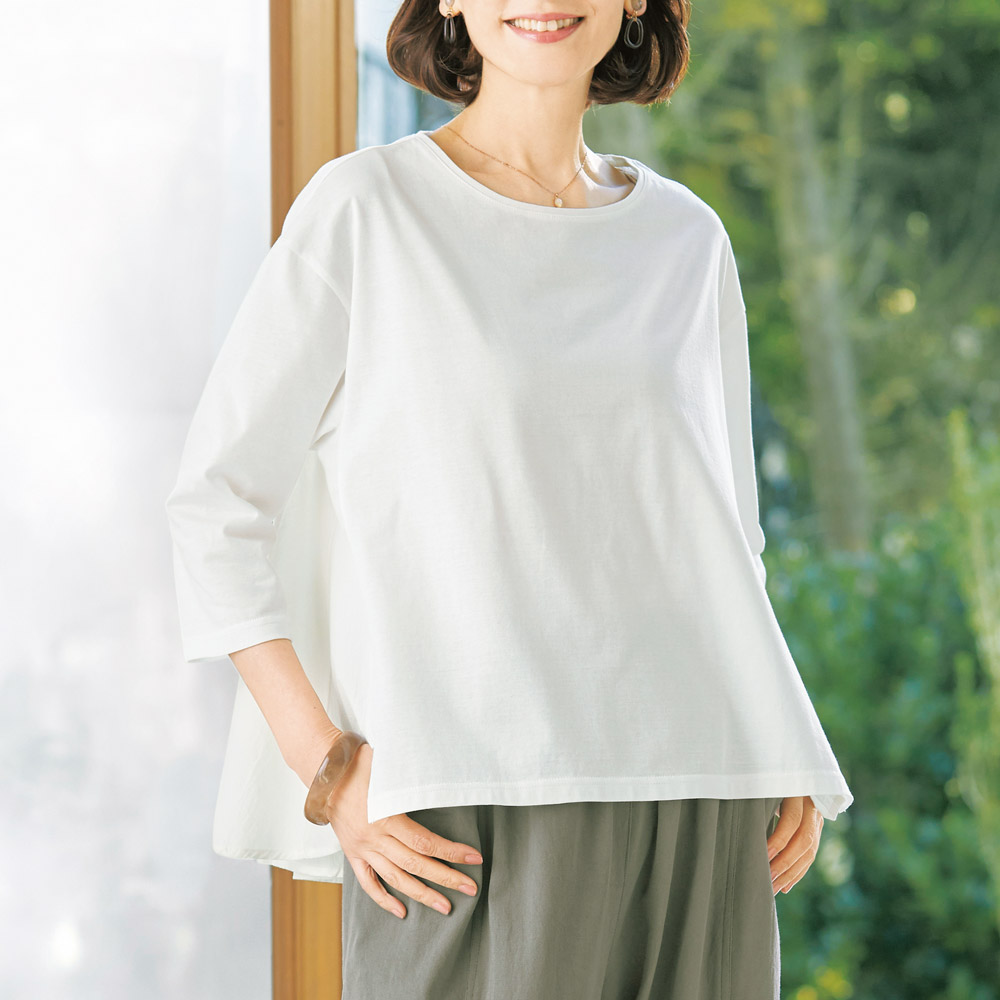 布帛使いのデザインTシャツ/七分袖