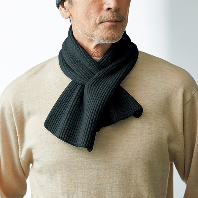 片畦編みカシミヤ・ショートマフラー