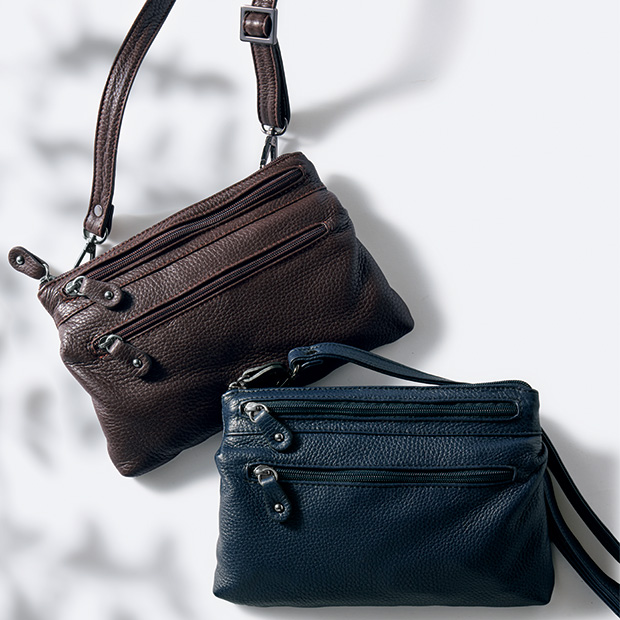 鹿革スリムトラベルショルダー