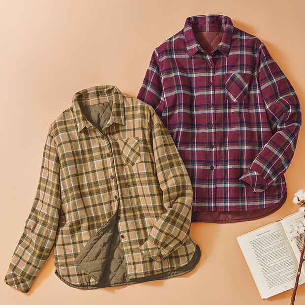 機能中わた入りチェックオーバーシャツ