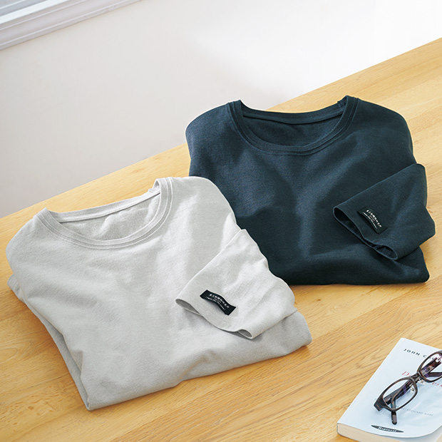 三つ杢超長綿･ゼロトルク撚糸七分袖Tシャツ