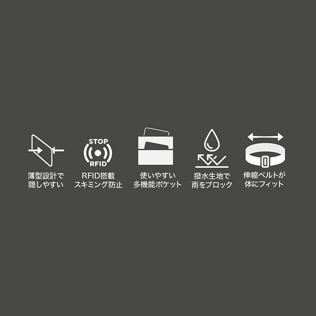 身体に隠せるスキミング防止バッグ