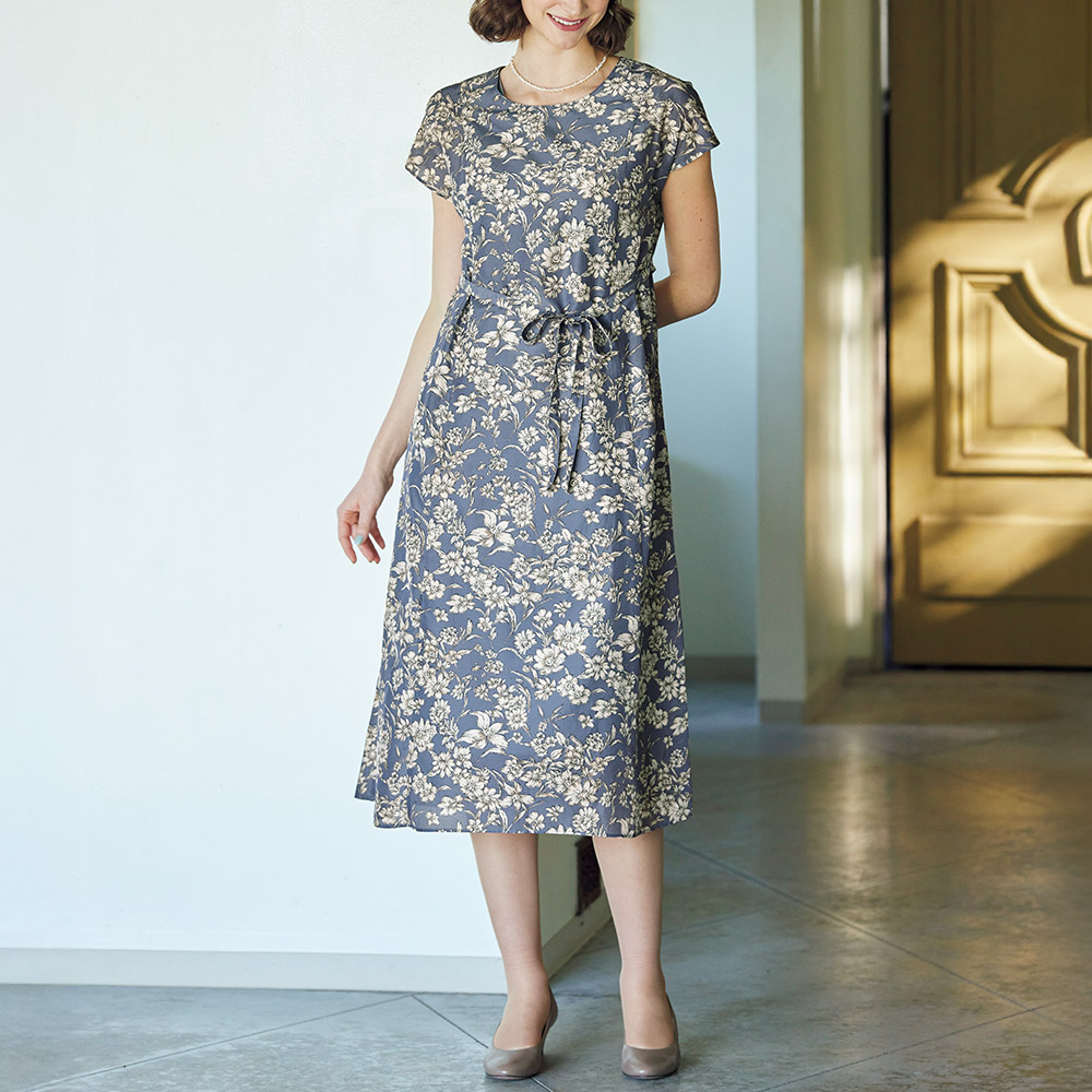 コットンシルクプリントワンピース