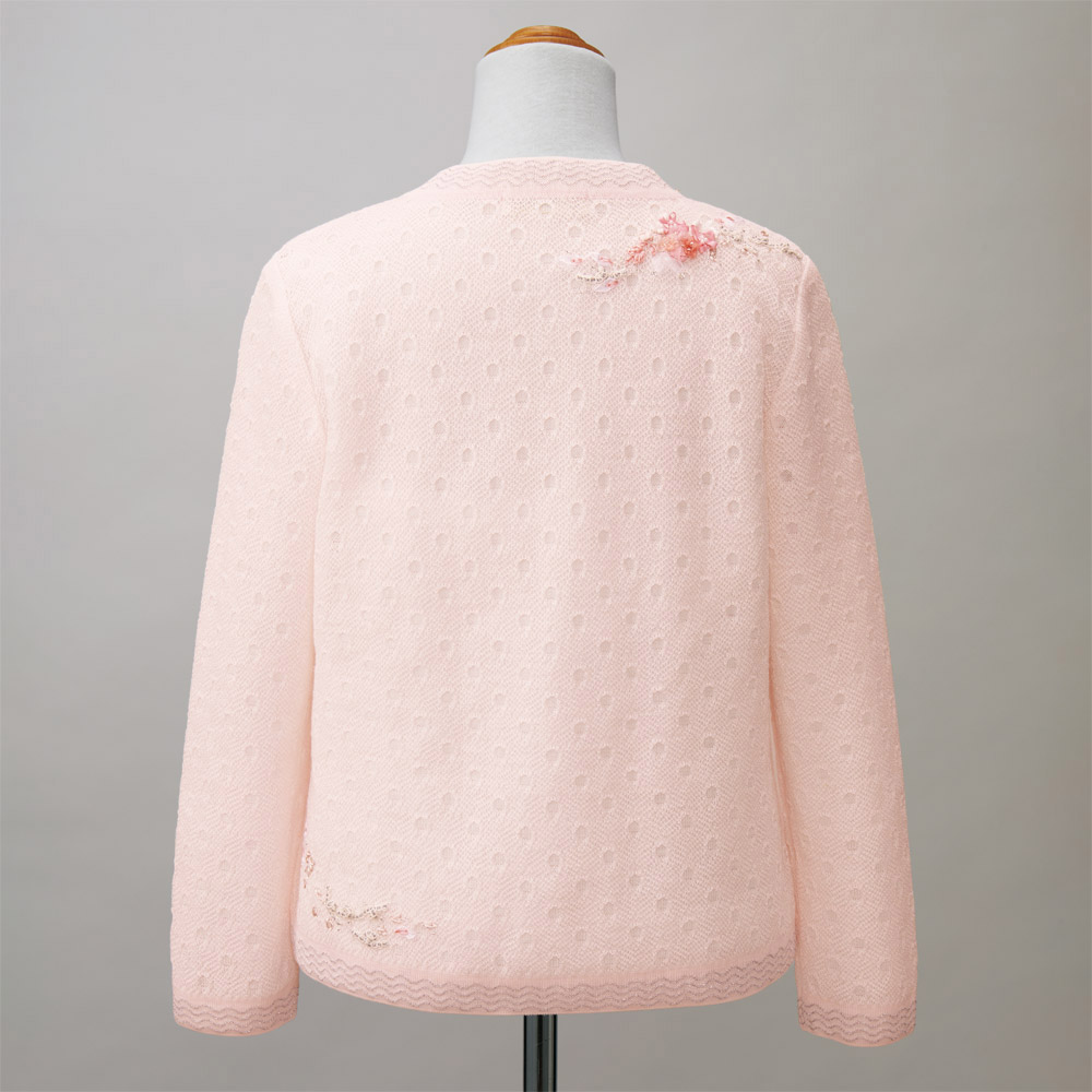 ノーカラーニットジャケット/小花