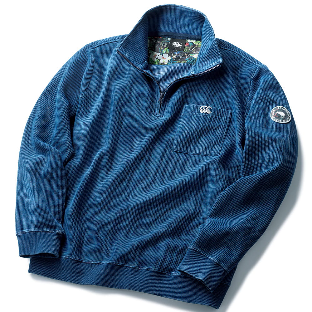 インディゴソリッド･ワッフルハーフジッププルオーバー