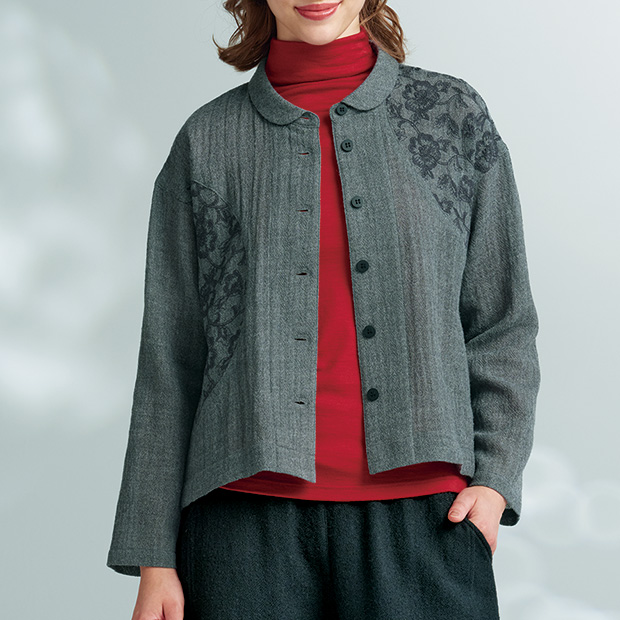 ウールガーゼ刺しゅう切り替えブラウス