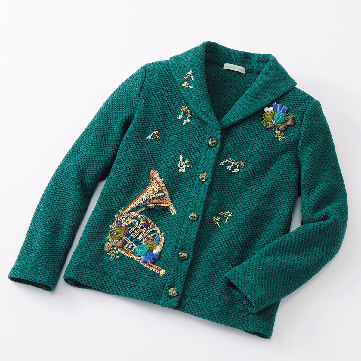 アトリエ・サガン 手刺しゅう入りニットジャケット／音楽会 | ライト  