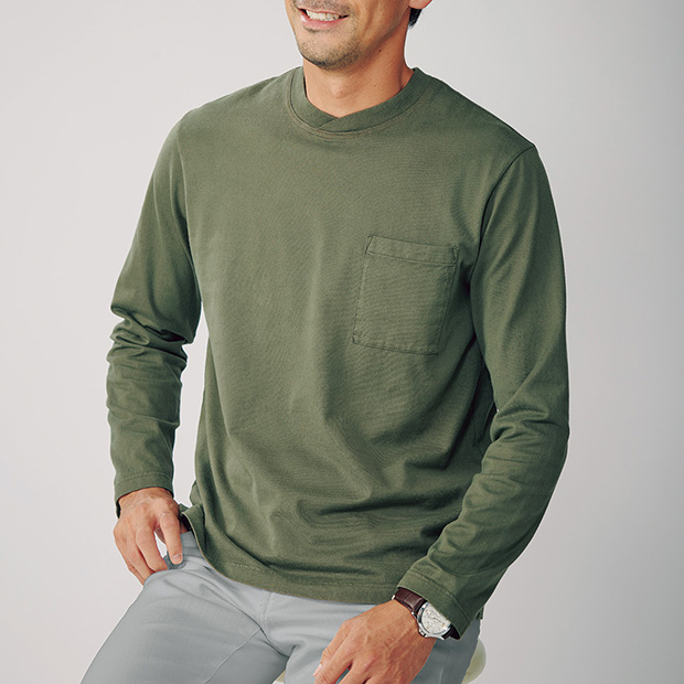 硫化染め･クロスネック長袖シャツ