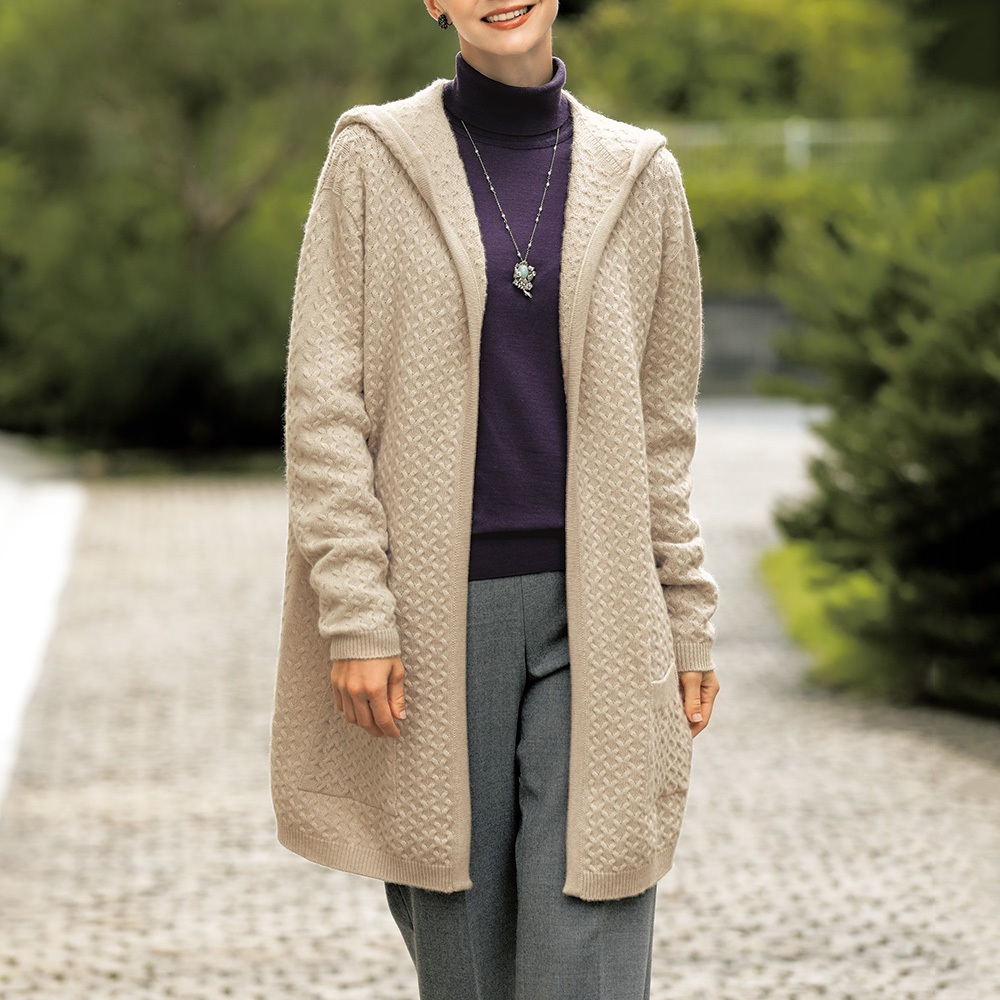 ホイコ スコットランド カシミヤフーデッドカーディガン | ライト  