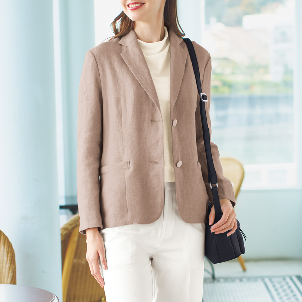 ウォッシャブルリネンテーラードジャケット