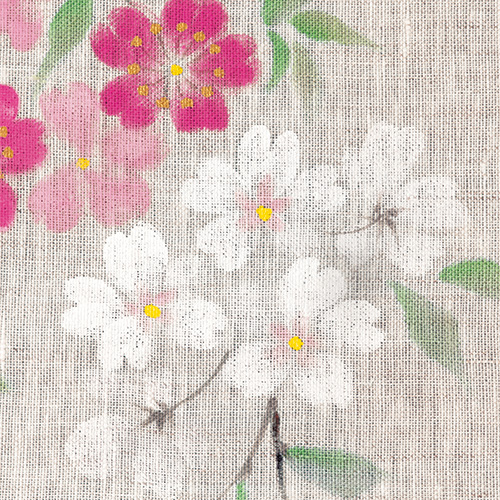 手描き麻のれん「しだれ桜」