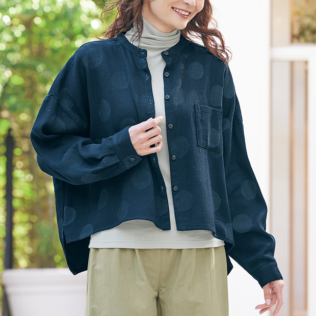 インディゴ水玉ワイドブラウス