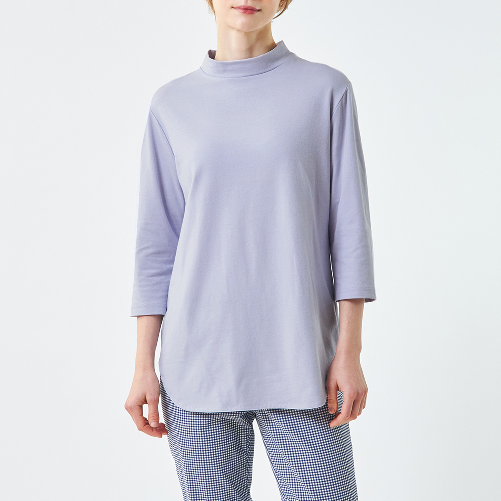 ベントクールハイネック七分袖チュニックTシャツ／2色セット