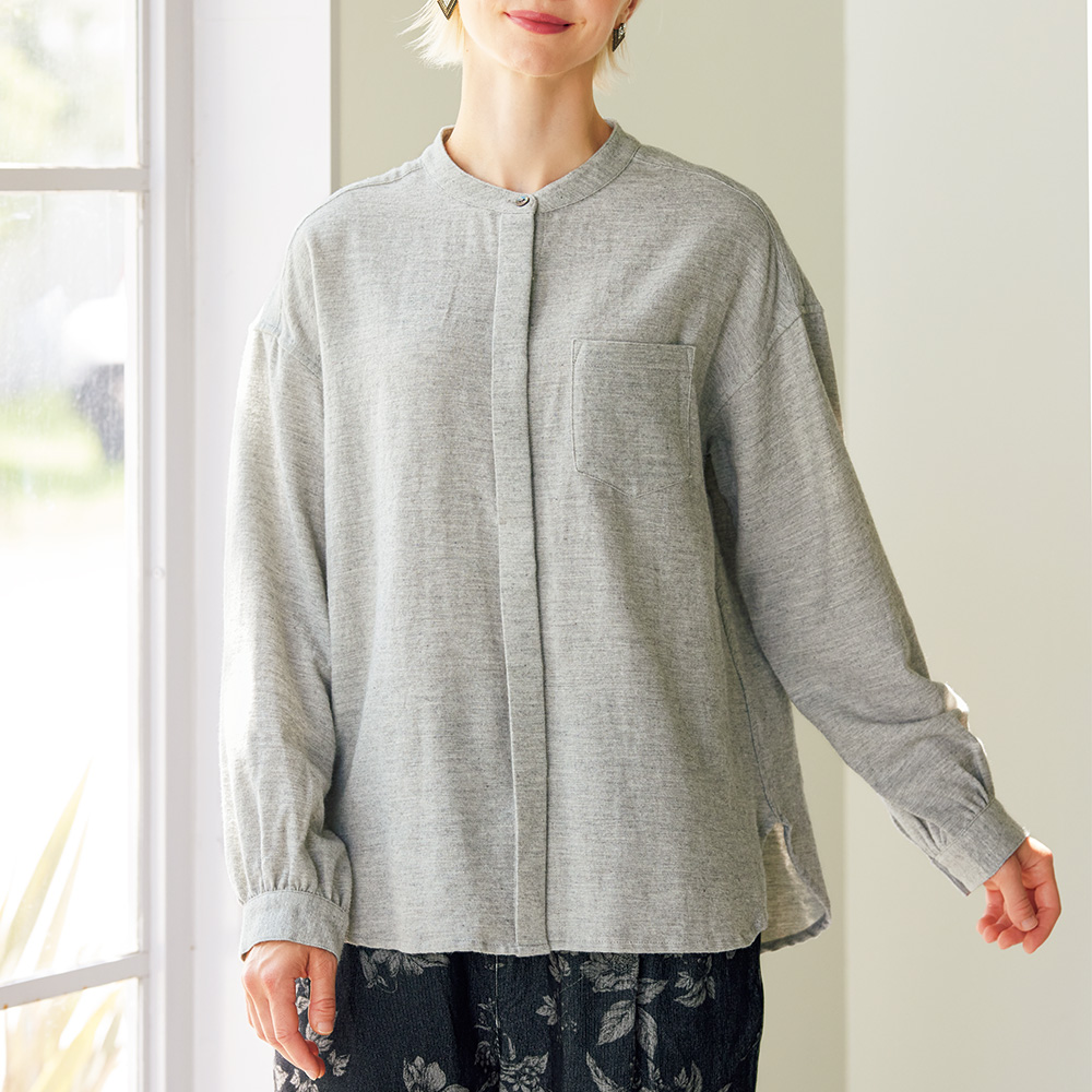 コットンシャンブレー起毛ブラウス