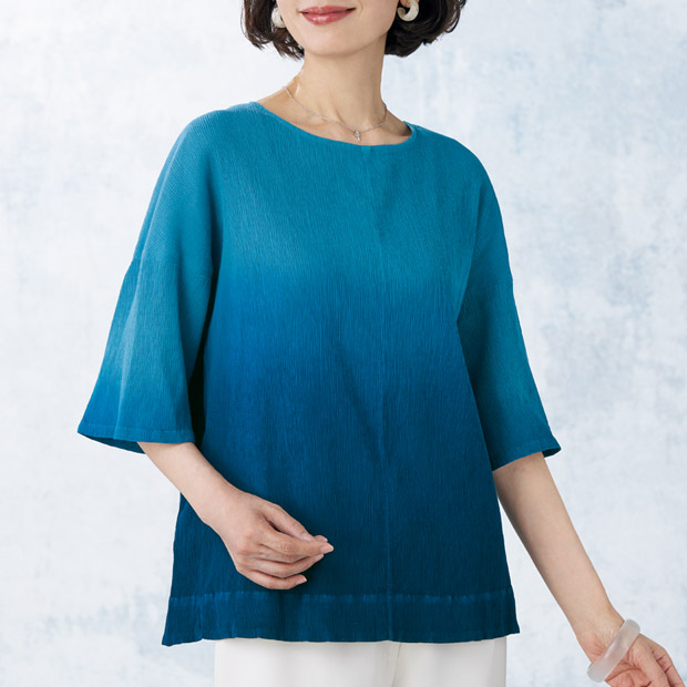 天然藍染め･背面ギャザープルオーバー