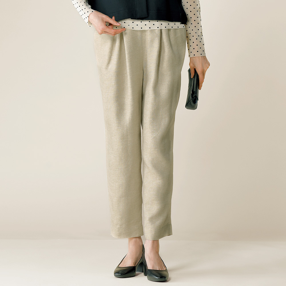 リネン混タックパンツ
