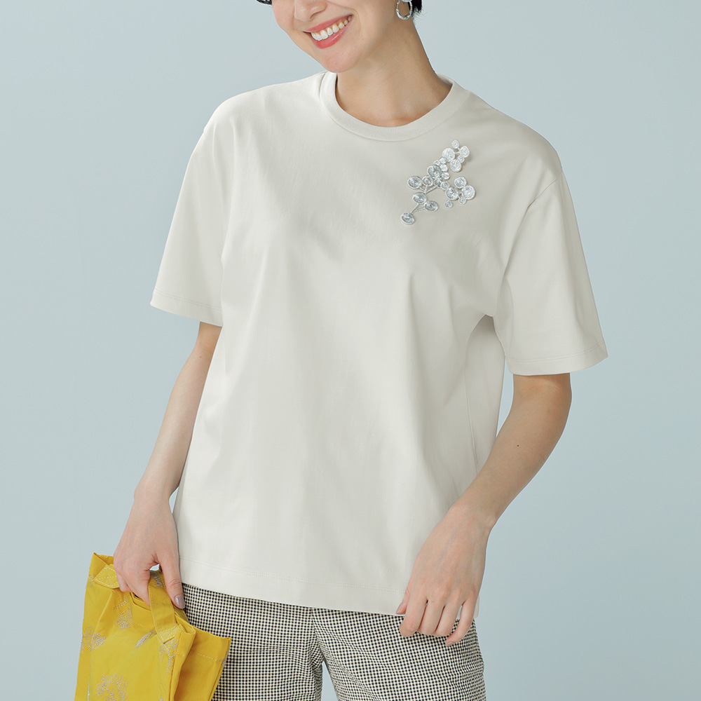 モックネック＆クルーネックTシャツ／同色2枚セット