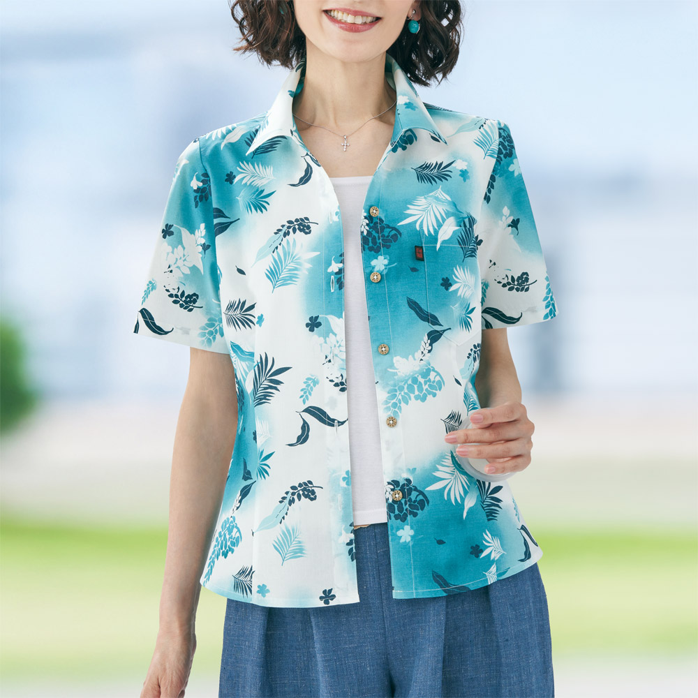 かりゆし半袖スキッパーシャツ／婦人用