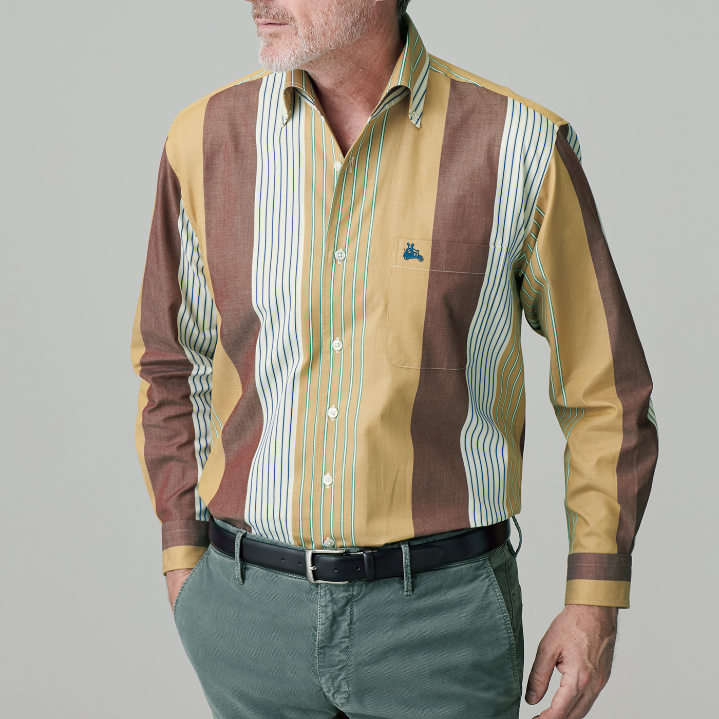 サイモン カーター ワンピースカラー マルチストライプシャツ ライトアップオンラインストア