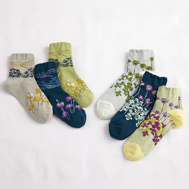 花柄ショートソックス／2柄&times;3色セット